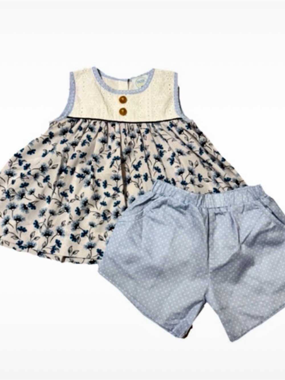 Girls Cream & Light Blue Floral Two-Piece Set
